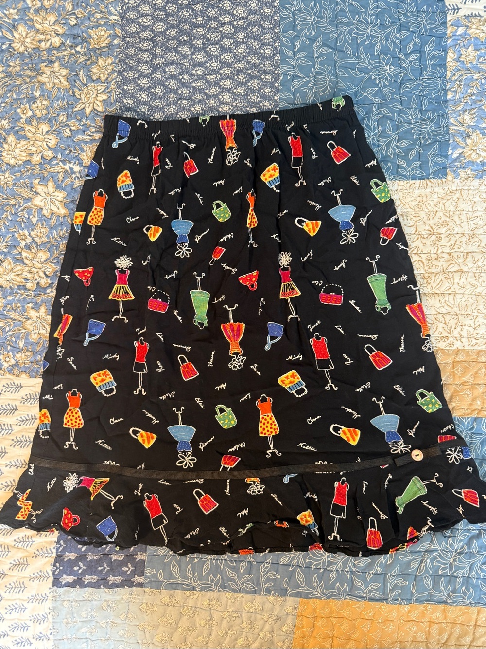 Black Printed Ruffle Hem Skirt - Multicolor Figures